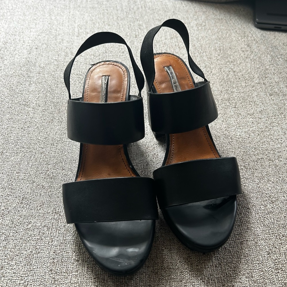 & Other Stories Black Leather Double-Strap Block Heel Sandals